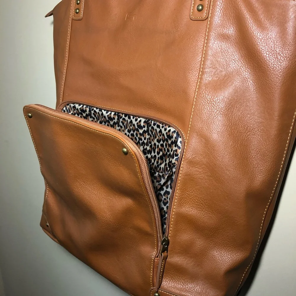solo Brown Leather-Look Laptop Tote Bag